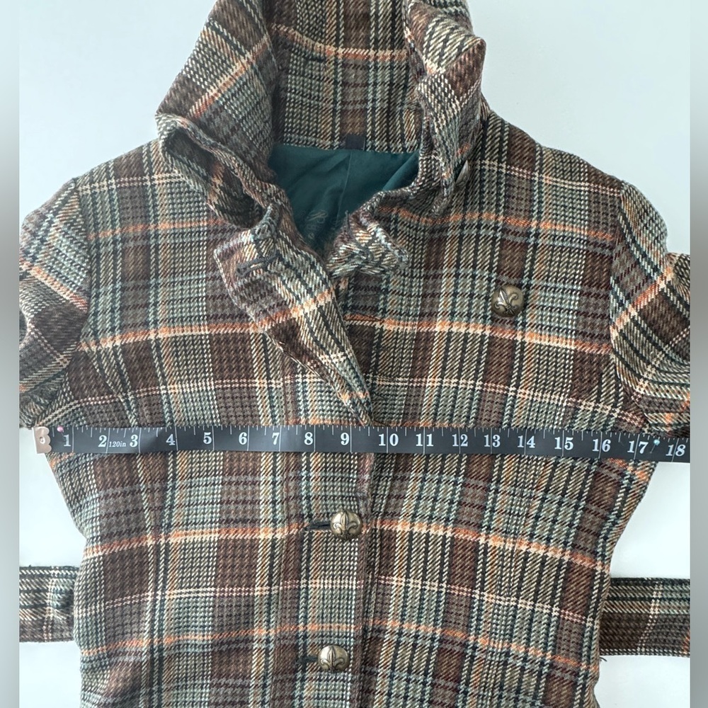 B B Dakota Plaid Pea Coat Size Small lined Green - Picture 12 of 17